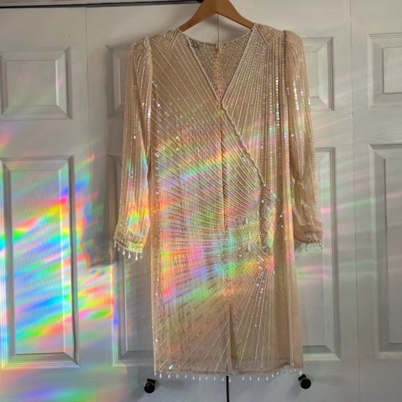 Neutral Sheer Bridal Cocktail Dress - Picture 15 of 17